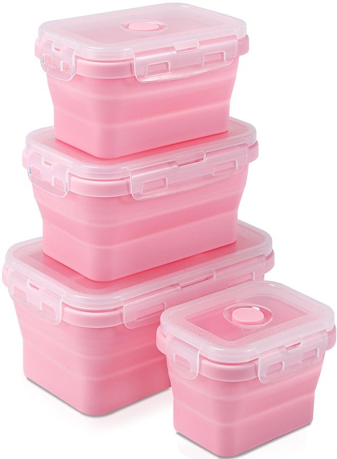Enjamyo Collapsible Silicone Food Storage Containers Set of 4,Foldable Lunch Box Containers with Lids,Silicone Meal Prep Boxes for Kitchen,Dishwasher,Microwave,Freezer Safe(Square Pink) - Image 1